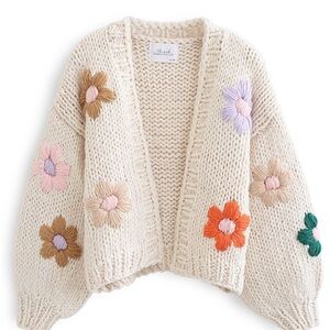 Chicwish Sweater Cardigan | Flower Patterns Long Sleeves Embroidered